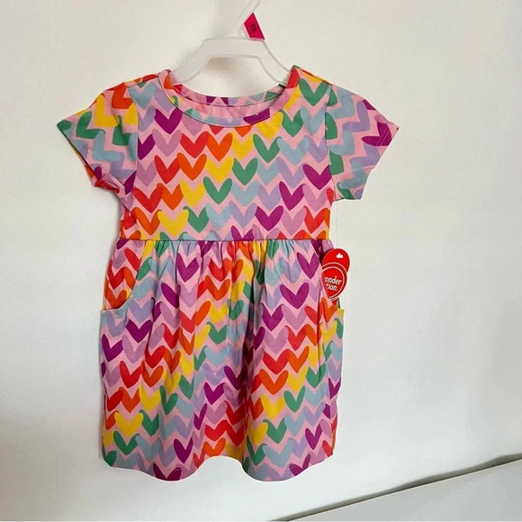 Heart Print Dress Girls Kids Baby Short Sleeve Wonder Nation Cotton Size 18 M. - Picture 2 of 3